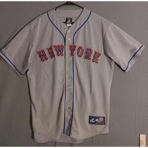 New York Mets Baseball Jersey Men's L* Gray Blue Road MLB Button Front Majestic